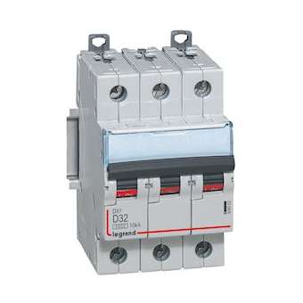 Disjoncteur DX³ 6000-vis/vis-3P-400V~-32A-10kA-courbe D-peigne HX³ trad 3P-3M|Legrand-LEG408062