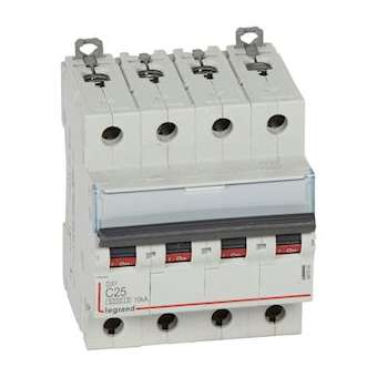 Disjoncteur DX³ 6000 -vis/vis- 4P- 400V~-25A-courbeC-peigne HX³ trad 4P - 4M|Legrand-LEG407900