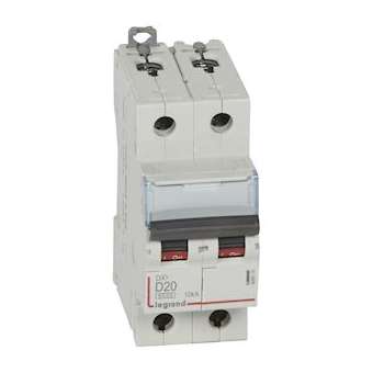 Disjoncteur DX³6000 10kA arrivée haute/départ bas vis 2P 20A courbe D - 2 mod|Legrand-LEG408016