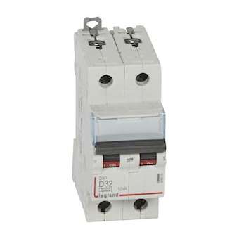 Disjoncteur DX³6000 10kA arrivée haute/départ bas vis 2P 32A courbe D - 2 mod|Legrand-LEG408018