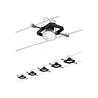 Ens. Système câble MacII max 5x10W GU5,3 noir mat 230/12V métal plastique|Paulmann-PUA94290