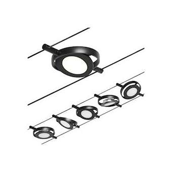 Système câble Set RoundMac 5x'W Noir mat/Chrome 12V DC 60VA Plast/Metal 3000K|Paulmann-PUA94418