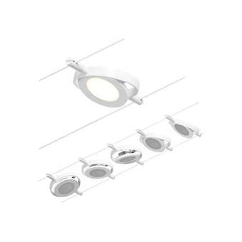 Système câble Set RoundMac 5x'W Blanc mat/Chrome 12V DC 60VA Plas/Metal 3000K|Paulmann-PUA94416