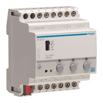 Pilote de sortie pour l'éclairage variable 3 sorties 1/10 V|Hager-HAGTX211A