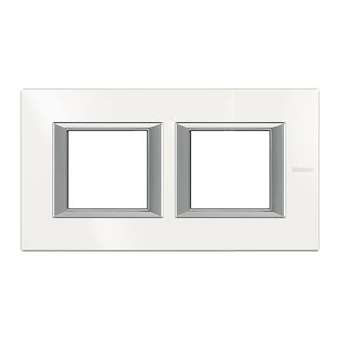 Plaque rectangulaire Axolute Aluminium monochrome 2+2 modules horizontal - Blanc|Bticino-TICHA4802M2HHD