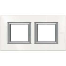 Plaque rectangulaire Axolute Aluminium monochrome 2+2 modules horizontal - Blanc|Bticino-TICHA4802M2HHD
