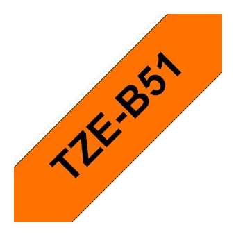 Ruban TZeB51, 24mm Noir sur fond Orange fluo, Laminé, 5M|Brother france-BRTTZEB51