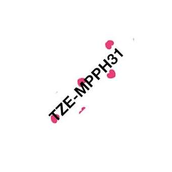 Ruban laminé Noir sur Motifs Coeurs Rose 12mm (4m)|Brother france-BRTTZEMPPH31