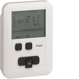 Thermostat ambiance programmable digital chauf eau chaude 2 fils 7j ECO à piles|Hager-HAGEK570