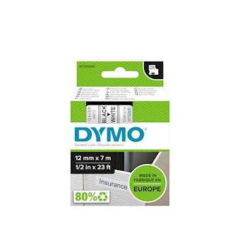Étiquettes standard D1 12 mm x 7 m, Noir sur Blanc|NWL France-DYMS0720530