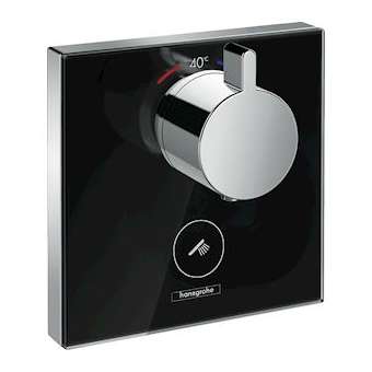 Set fin mit therm enc haut débit, sortie permanente et robinet d'ar noir/chromé|Hansgrohe-HA315735600