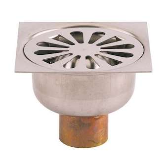 Siphon de sol laiton, grille cloche inox D90 mm, sortie verticale à souder D40|Valentin-VA246020000000