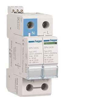 Parafoudre 2P débrochable 40KA type 2 avec voyant fin de vie|Hager-HAGSPN240D