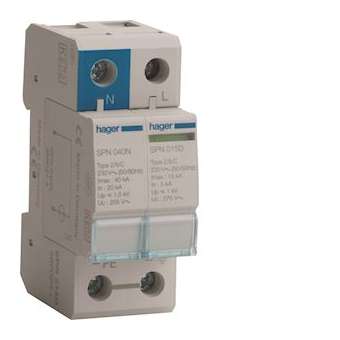 Parafoudre 2P débrochable 15KA type 2 avec voyant fin de vie|Hager-HAGSPN215D