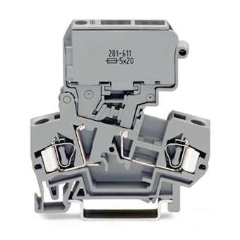 Borne porte fusible pivotant, ss affichage défaut par lampe néon 4 mm² Gris Cart|Wago contact-WAG281-611