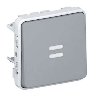 Poussoir NO lumineux étanche Plexo composable IP55 10A - gris|Legrand-LEG069542