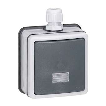 Poussoir étanche NO+NF à voyant Plexo IP66 complet 6A 250V~ - gris|Legrand-LEG090462