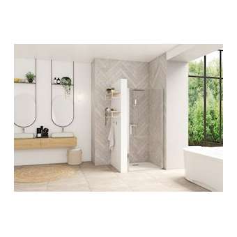 Smart Design porte pivotante sans seuil 90 profilé chromé verre transparent|Blanc aqua production-BL5PA9044CTNE