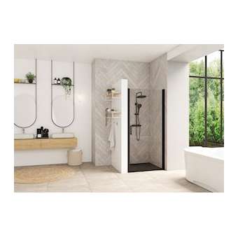 Smart Design porte pivotante sans seuil 90 profilé noir verre transparent|Blanc aqua production-BL5PA9044NTNE