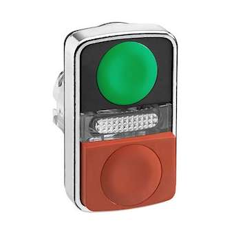Harmony tête bt-pous double touche D22 vert + rouge non marqué IP66, IP69K|Schneider Electric-SCHZB4BW7L3740