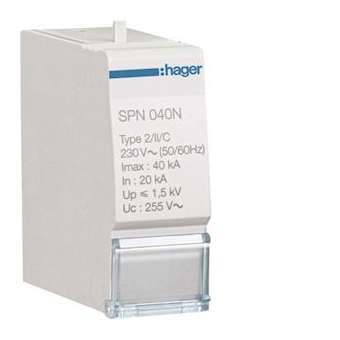 Cartouche neutre 40KA 255V pour parafoudre débrochable sans réserve|Hager-HAGSPN040N