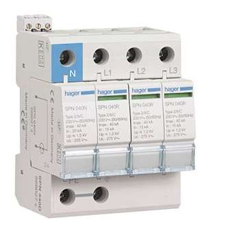 Parafoudre 4P débrochable 40KA type 2 avec réserve+contact de télésignalisation|Hager-HAGSPN440R