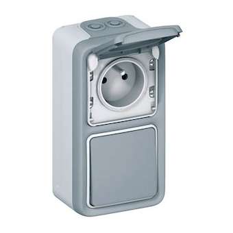 Interrupteur ou va-et-vient + prise avec terre Plexo saillie vertical - Gris|Legrand-LEG069914