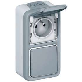 Interrupteur ou va-et-vient + prise avec terre Plexo saillie vertical - Gris|Legrand-LEG069914