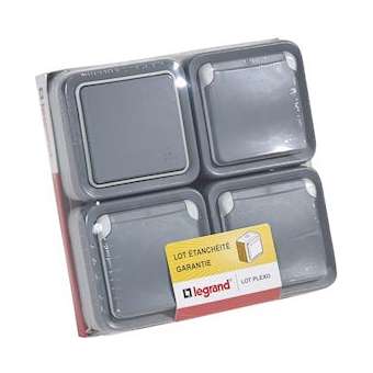 Lot de 1 interrupteur ou va et vient + 3 prises de courant Plexo saillie - gris|Legrand-LEG200316