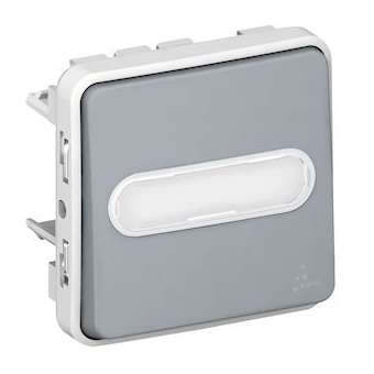Poussoir inverseur NO+NF lum avec porte-étiquette Plexo compo IP55 10A - gris|Legrand-LEG069544