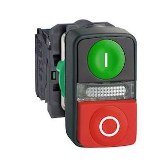 Harmony bt-pous D22 double touche, ressort rap vert+rouge, lum blanche 240V-IP6|Schneider Electric-SCHXB5AW73731M5