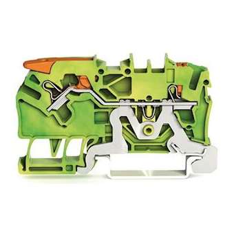 Borne de protection pour 2 conducteu avec levier et poussoir 2,5mm², vert-jaune|Wago contact-WAG2102-5207