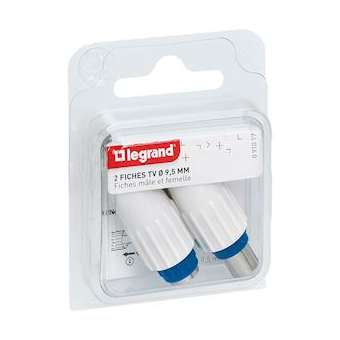 Fiches télévision coaxiales normalisées 1 mâle et 1 femelle D9,52mm|Legrand-LEG091017