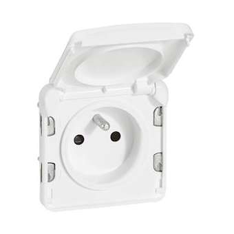Prise 2P+T à éclips de protection Plexo composable blanc antimicrobien|Legrand-LEG070721
