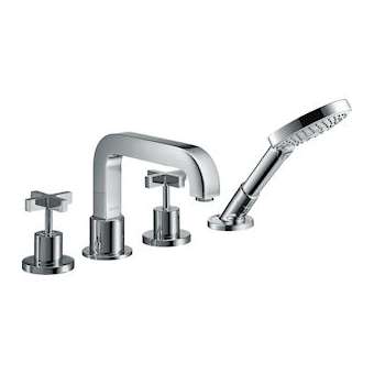 Set fin mél 4 trous montage bord baignoire, poignées croisillons et rosaces chr|Hansgrohe-HA339445000