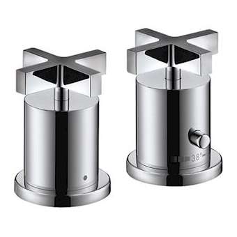 Set fin therm 2 trous montage bord baignoire ou plage carrelage poign crois chr|Hansgrohe-HA339480000