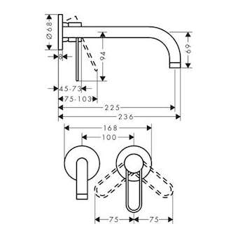 Mit lavabo encastré mural, bec 220mm, bonde à écoulement libre nickel poli|Hansgrohe-HA338122830