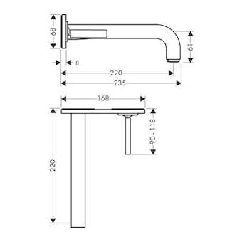 Mitigeur lavabo encastré av plaque et bec 225 mm, bonde écoul libre chromé poli|Hansgrohe-HA339115020