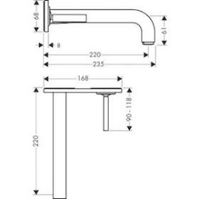 Mitigeur lavabo encastré av plaque et bec 225 mm, bonde écoul libre chromé poli|Hansgrohe-HA339115020