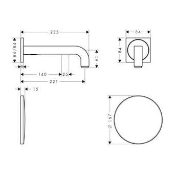 Mitigeur de lavabo électronique encastré mural, bec 220 mm nickel poli|Hansgrohe-HA339118830
