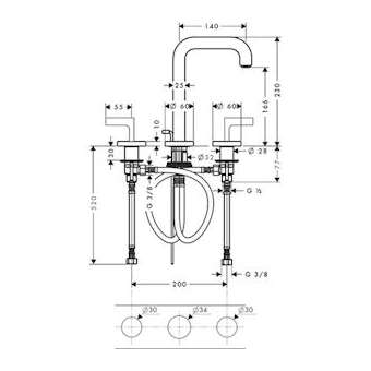 Mél lav. 170 3 trous poignées Manettes bec 140mm av tirette et vidage chr poli|Hansgrohe-HA339135020