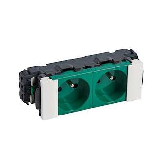 Double prise 2P+T spéciale goulotte Mosaic à clippage direct 4 modules - vert|Legrand-LEG077192