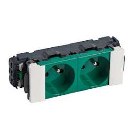 Double prise 2P+T spéciale goulotte Mosaic à clippage direct 4 modules - vert|Legrand-LEG077192