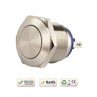 Bouton poussoir acier inox diam. 19 mm Contact NO (C)|-IZYSS19NOC