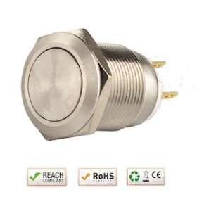 Bouton poussoir acier inox diam. 19 mm Contact NO+NC (C)|-IZYSS19C