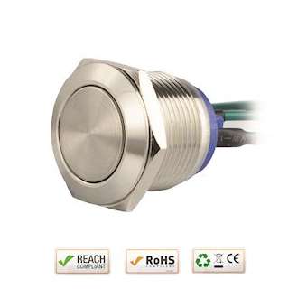 Bouton poussoir acier inox diam. 19 mm Contact NO (F)|-IZYSS19NOW