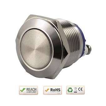 Bouton poussoir acier inox diam. 19 mm Contact NO (V)|-IZYSS19NO
