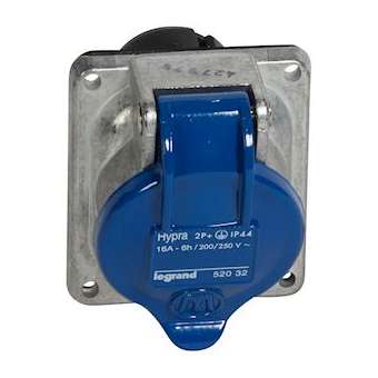 Prise fixe Hypra IP44 16A - 200V~ à 250V~ - 2P+T - métal|Legrand-LEG052032