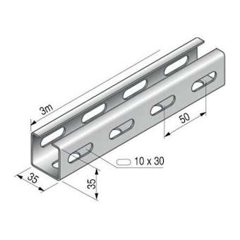 Rail C 35x35, 3m, perforé 3 faces 10x30, série SU 35, SZ|Niedax France-NDX019360