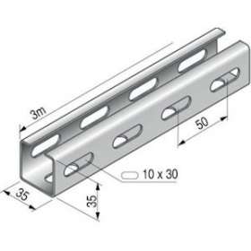 Rail C 35x35, 3m, perforé 3 faces 10x30, série SU 35, SZ|Niedax France-NDX019360
